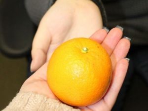 Handing off an orange