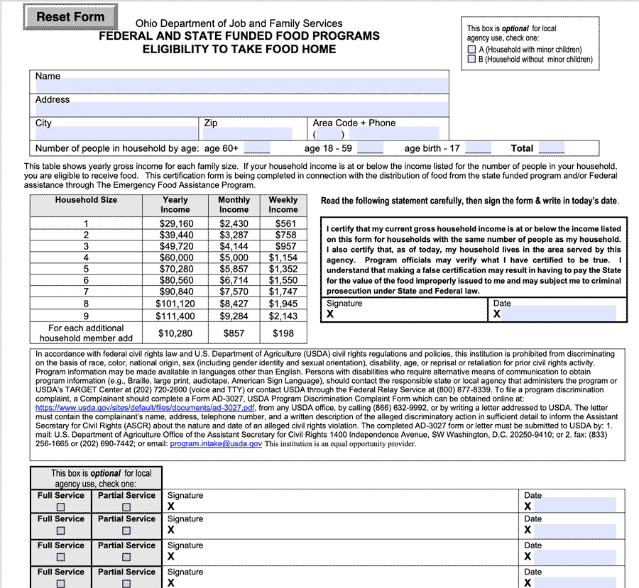 Food Eligibility Form July 2023